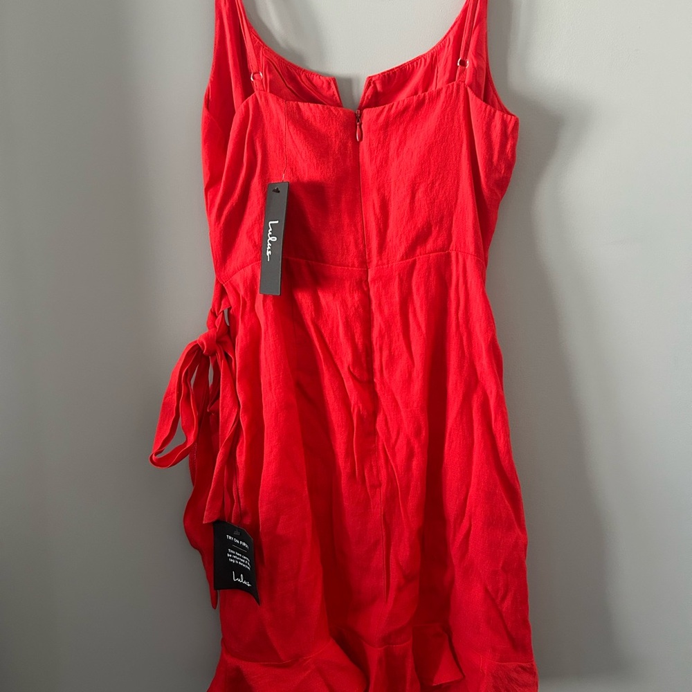 Lulu's Red Tie Front Ruffled Sundress - Picture 2 of 4